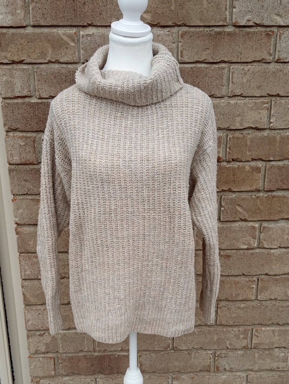 Streetwear Society Beige Ribbed Cowl Neck Sweater
